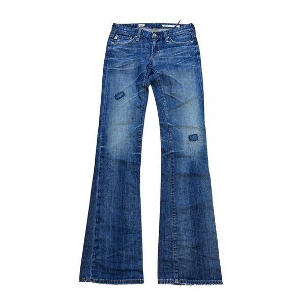 Y2K Adriano Goldschmied Angel Low Rise Boot Cut Denim Jeans Distressed Blue Wash - Picture 1 of 7